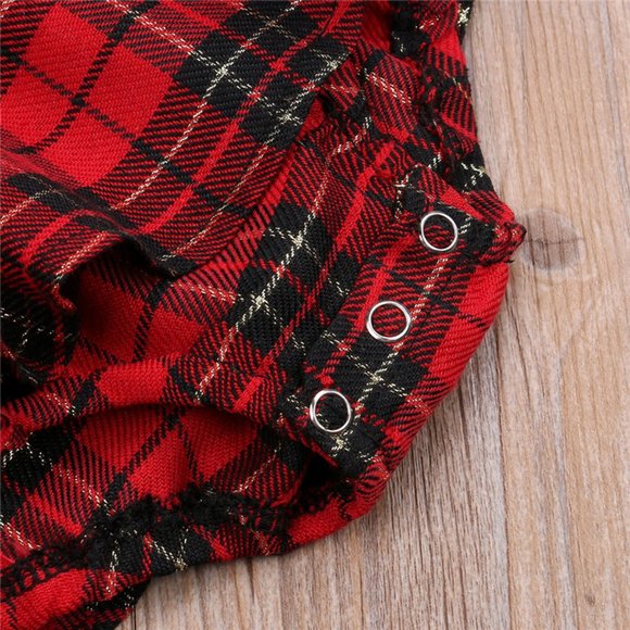 Plaid Tartan Christmas Girl Outfit Clothes Christmas Girl Dress Romper - Picture 13 of 15